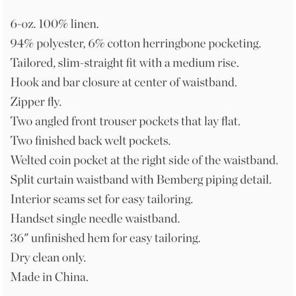 Taylor Stitch The Sheffield Trouser Mens 29 In Coco Brown Linen Unfinished NEW - Picture 16 of 16